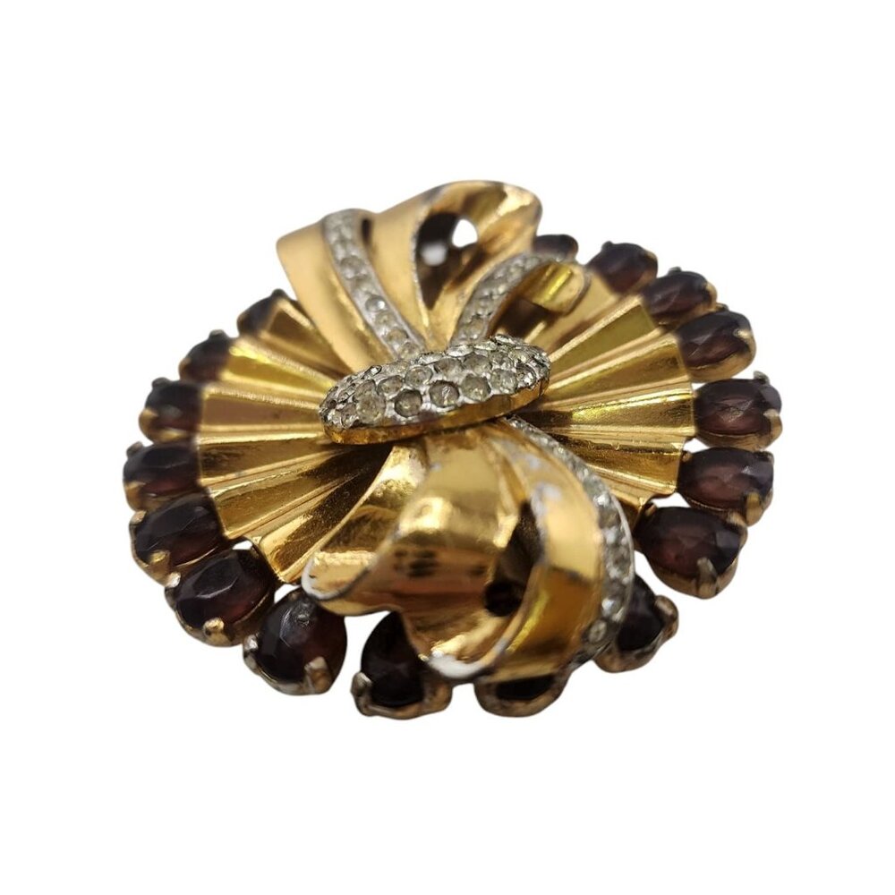 Outstanding 40s Heavy Dimension Bow Over Fluted Circle Brooch (A6788) - Picture 3 of 8